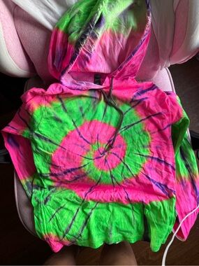 NEW Ladies Tie-Dye Hoodie T-shirt Pullover - Neon Pink & Green Beach Cover